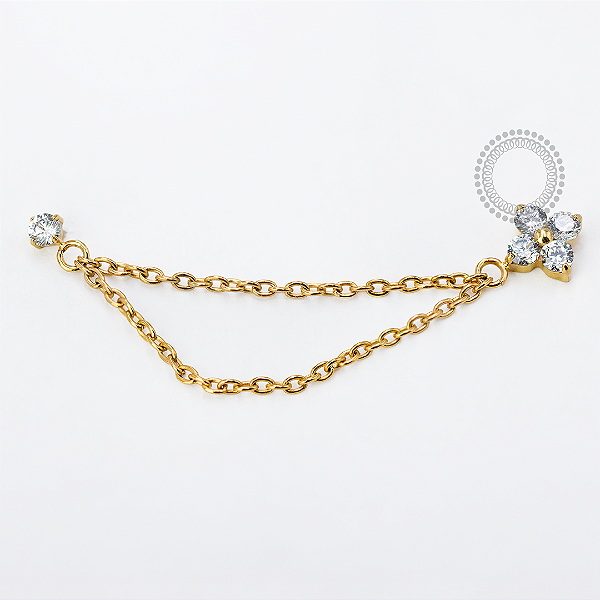 TN1703 Topo Trevo Corrente CZ 2 Roscas Titânio PVD Gold