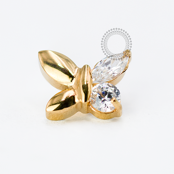 TN1715 Topo Borboleta CZ Navetes Titânio PVD Gold