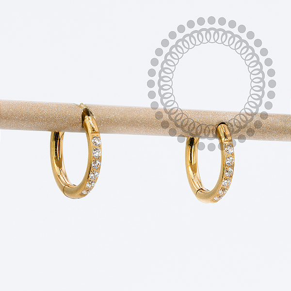 TN1728 Brinco Argola Cravejada 8mm Titânio PVD Gold