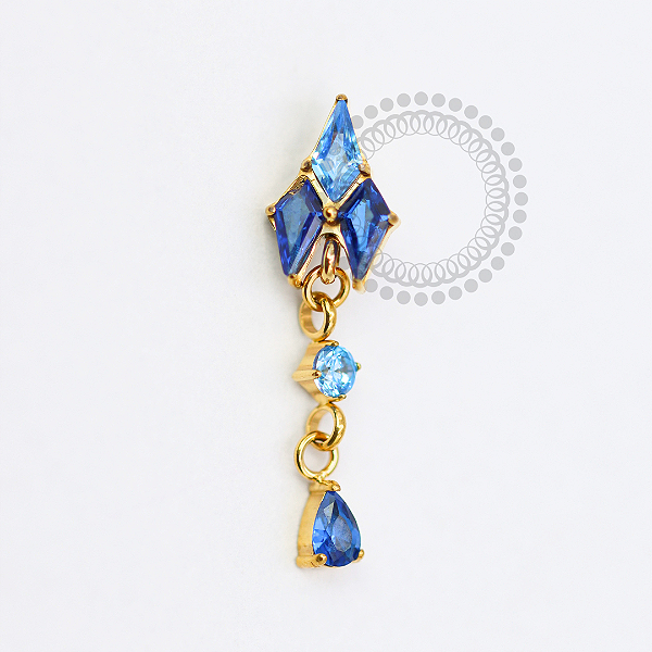 TN1744 Topo CZ Dark e Aqua Blue Titânio PVD Gold