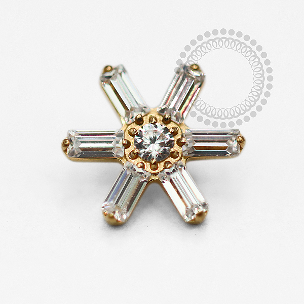 TN1756 Topo Flor 6 CZ Bagetes Titânio PVD Gold