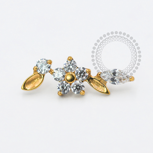 TN1768 Topo Cluster Flor CZ Central Titânio PVD Gold