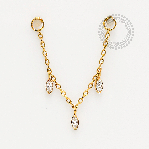 TN1819 Corrente 3 Navetes CZ Titânio PVD Gold