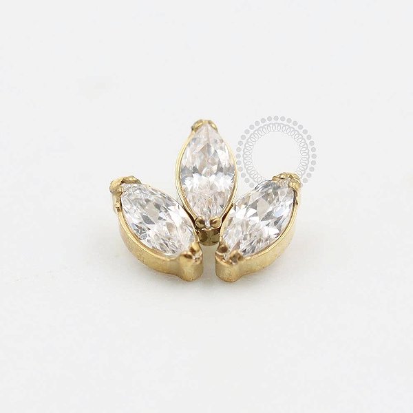 TN476 Topo 3 Navetes CZ Titânio PVD Gold