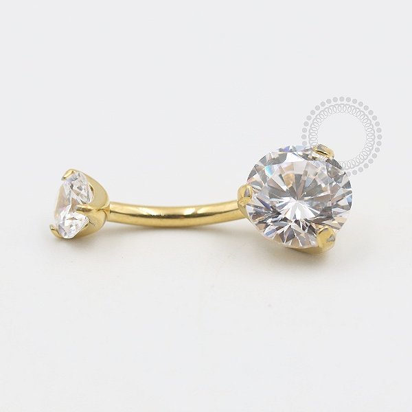 TN482 Navel Zirconia Cravada Titânio PVD Gold