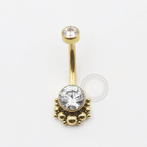 TN584 Navel CZ 13 Esferas Titânio PVD Gold