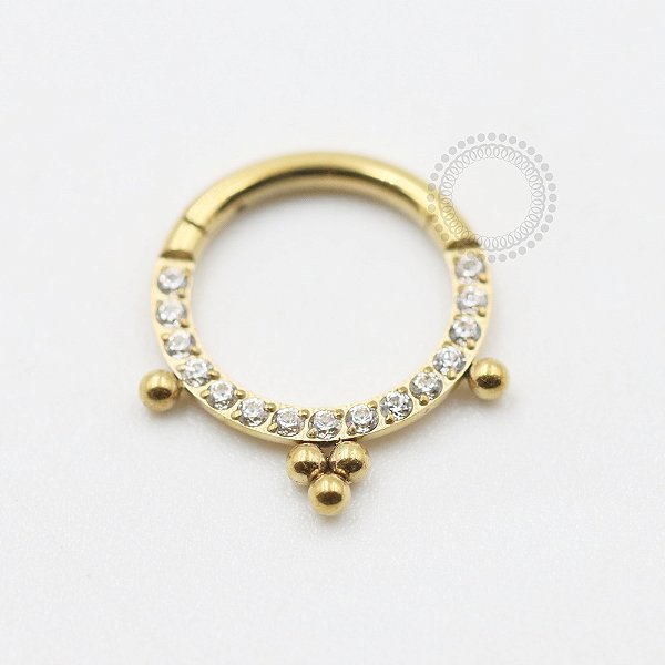 TN585 Segmento Frontal CZ 3 Esferas Titânio PVD Gold