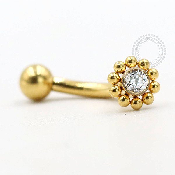 TN706 Navel Topo Sol CZ Titânio PVD Gold