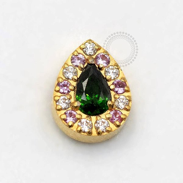 TN731 Topo Gota CZ Verde e Rosa Titânio PVD Gold