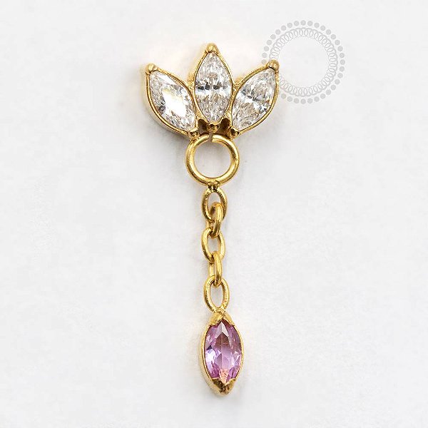 TN733 Topo 3 Navetes Pingente CZ Titânio PVD Gold