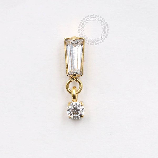 TN755 Topo Baguete e Pingente CZ Titânio PVD Gold