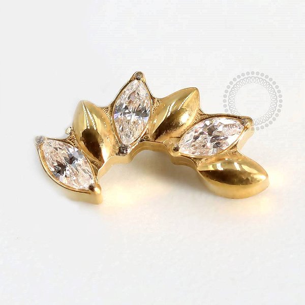 TN767 Topo Cluster Navetes 3 CZ Titânio PVD Gold