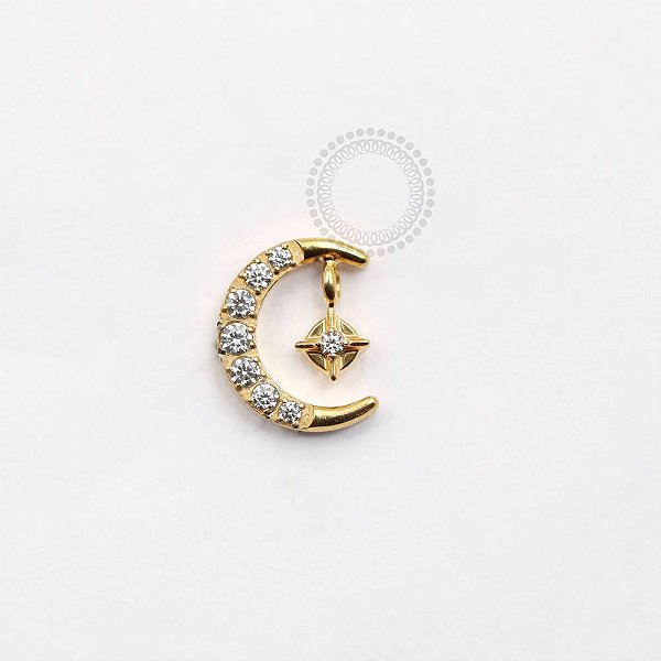 TN914 Topo Lua Cravejada Alvo Titânio PVD Gold