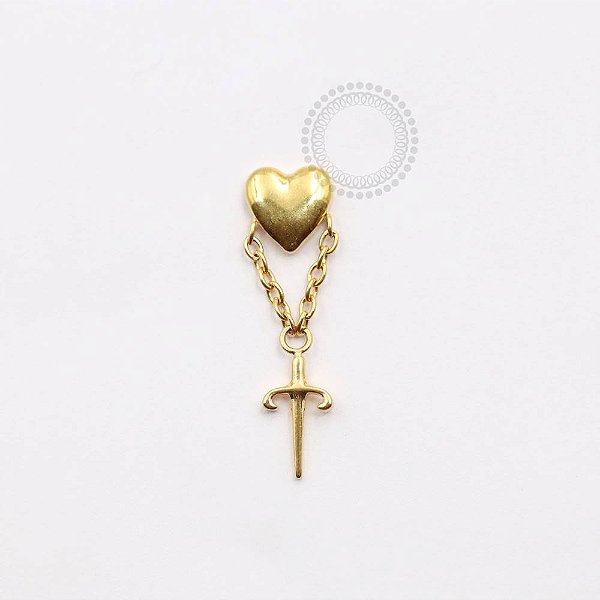 TN931 Topo Coração Pingente Espada Titânio PVD Gold