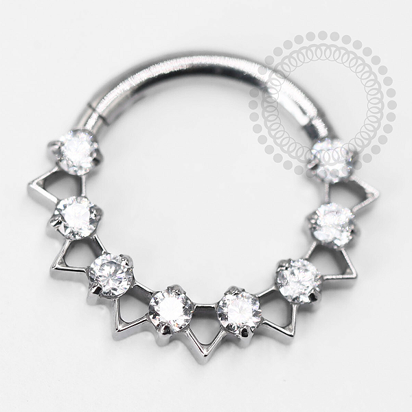 TN1415 Segmento 8mm CZ Triângulos Vazados Titânio ASTM F136