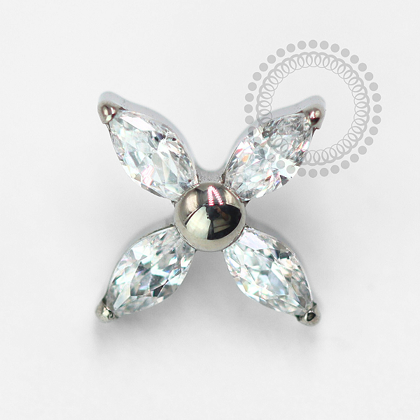 TN1576 Topo Flor 4 Pétalas Navetes Titânio ASTM F-136