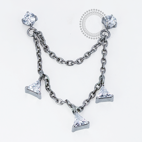 TN1721 Topo 2 Roscas CZ Corrente 3 Triângulos Titânio ASTM F-136