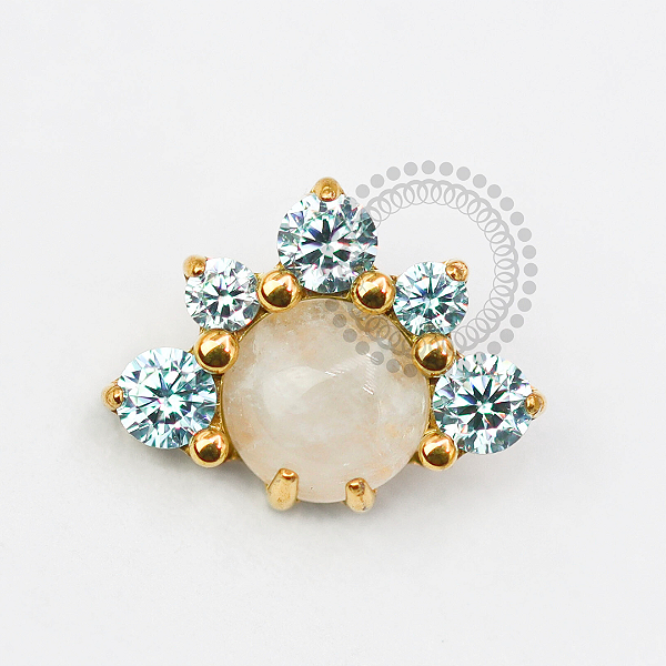 TN1746 Topo Aurora Pedra Moon Sintética Titânio PVD Gold