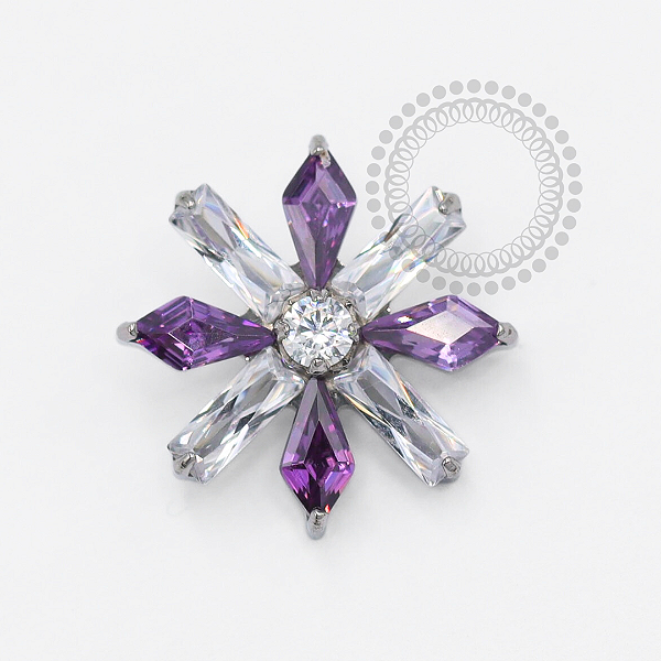 TN1764 Topo Big Flor CZ Cristal e Ametista Titânio ASTM F-136