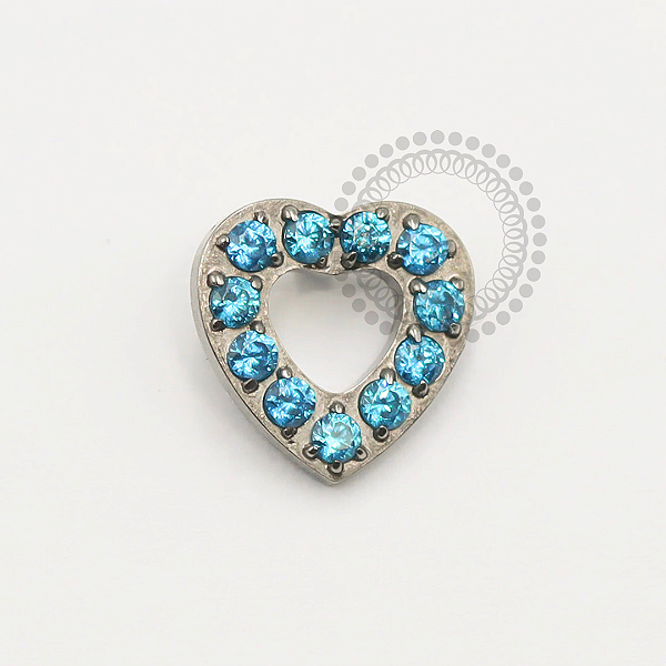 TN1775 Topo Coração Cravejado Azul Titânio ASTM F-136