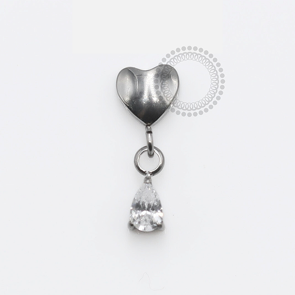 TN1800 Topo Coração Pingente Gota CZ Titânio ASTM F136