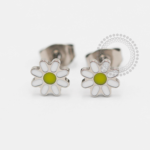 TN1866 Par de Brincos Girassol Resinado Titânio ASTM F136