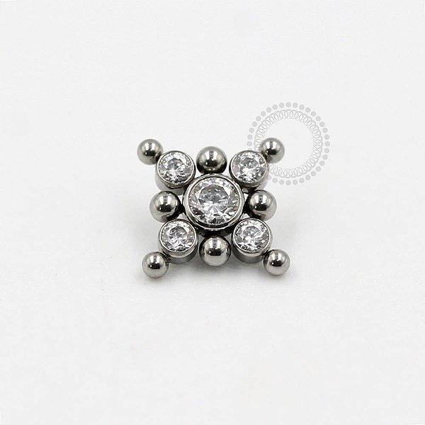 TN203 Topo Mandala Quadrada CZ e Esferas Titânio ASTM F136