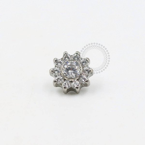 TN293 Topo Mini Flor 10 Pétalas CZ Titânio ASTM F136