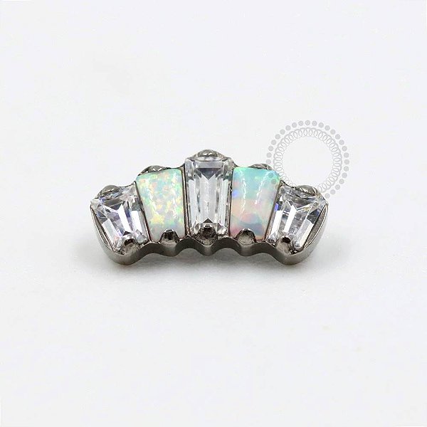 TN303 Topo Cluster Baguettes CZ e Opala Titânio ASTM F136