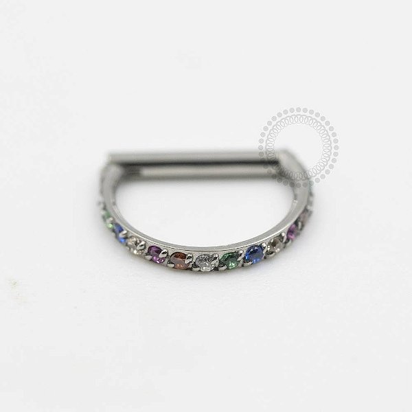 TN383 Segmento Haste Reta Cravejado Rainbow Titânio ASTM F136