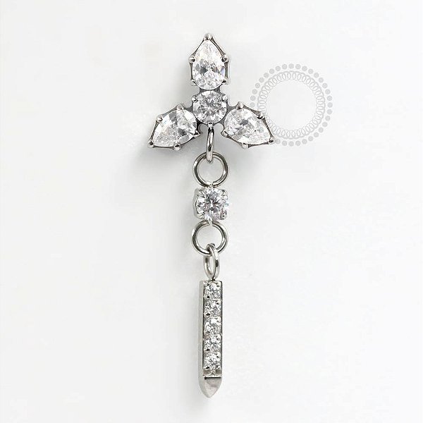 TN737 Topo Trevo com Pingente Barra CZ Titânio ASTM F136