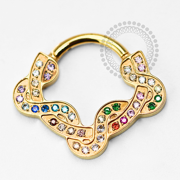 TN1538 Segmento Frontal Serpentina CZ Cores Titânio PVD Gold