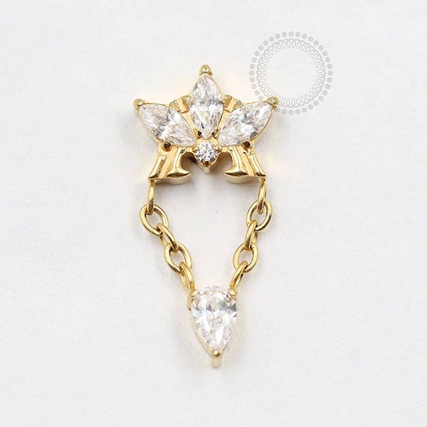 TN715 Topo Coroa Navetes Pingente CZ Titânio PVD Gold