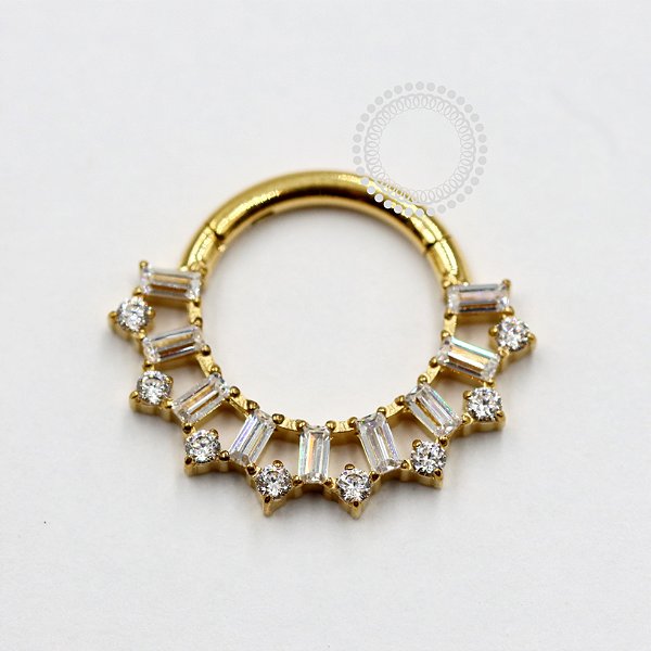 TN1099 Segmento Frontal CZ Baguetes Titânio PVD Gold