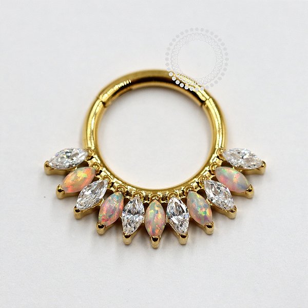 TN1127 Segmento Frontal Navetes CZ Opala Titânio PVD Gold