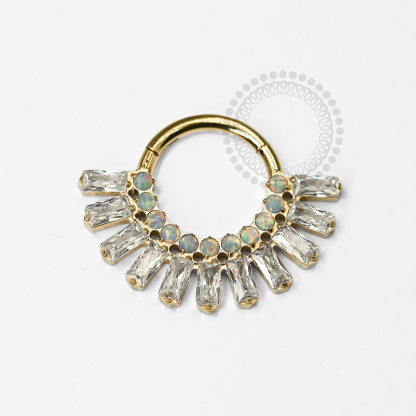 TN1239 Segmento Opala-CZ Baguettes Titânio PVD Gold