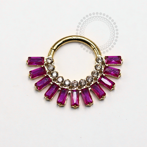 TN1242 Segmento Frontal CZ Baguete  Pink Titânio PVD Gold