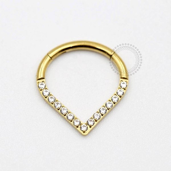 TN158 Segmento Frontal Triangular CZ Titânio PVD Gold