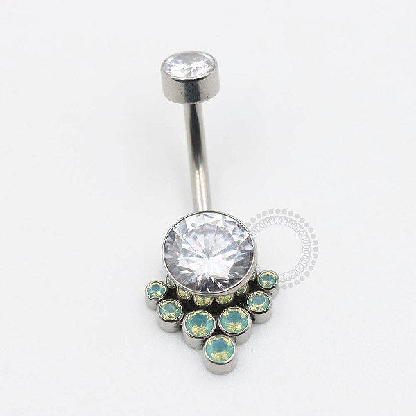 TN418 Navel Big Flat CZ Opalite Green Titanio ASTM F136 (OUTLET