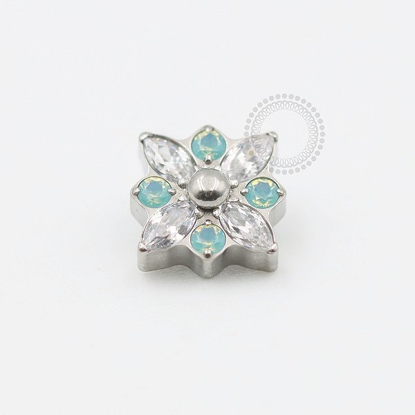TN596 Topo Flor de Lótus CZ e Opalite Titânio ASTM F136