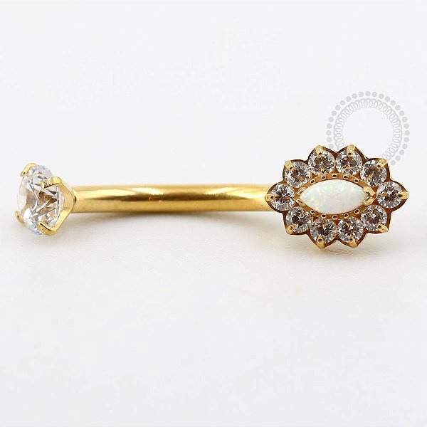 TN750 Navel Flor Oval CZ Miolo Opala Titânio PVD Gold