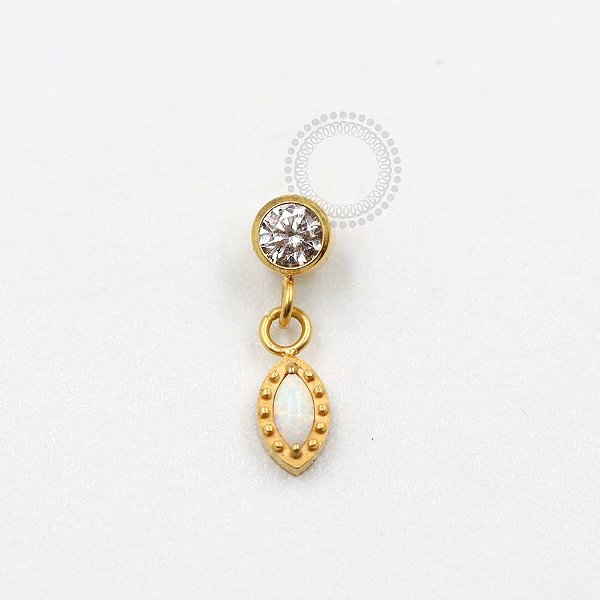 TN968 Topo CZ Pingente Navete Opala Titânio PVD Gold