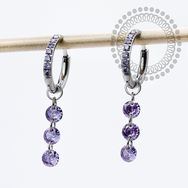 TN2307 Brincos Argola CZ Roxo Ping. 3 CZ Titânio ASTM F136