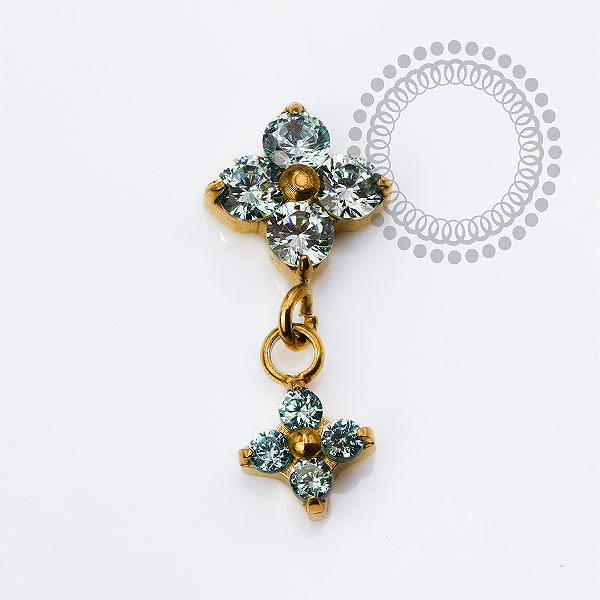 TN2444 Topo Trevo CZ Turmalina Ping.Push Pin Titânio PVD Gold