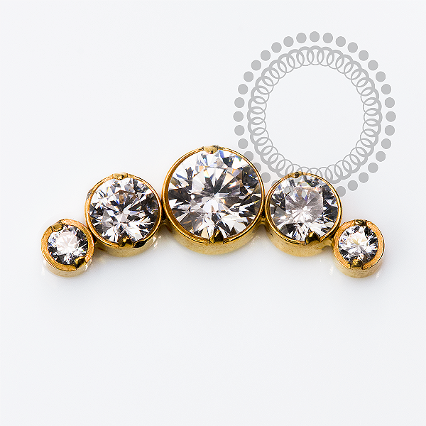 TN2455 Topo Cluster 5 Pedras CZ  Titânio PVD Gold