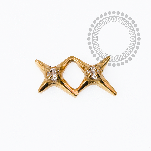 TN2461 Topo Estrela  Dupla 4 Pontas CZ Titânio PVD Gold