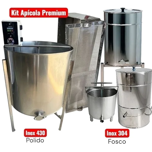 Kit Premium - Centrifuga Elétrica 32/12 Quadros +Derretedor de Cera 40 Quadros + Mesa Desoperculadora 32 Quadros + Decantador 300 KG Inox + Prensa 25 Litros em Inox