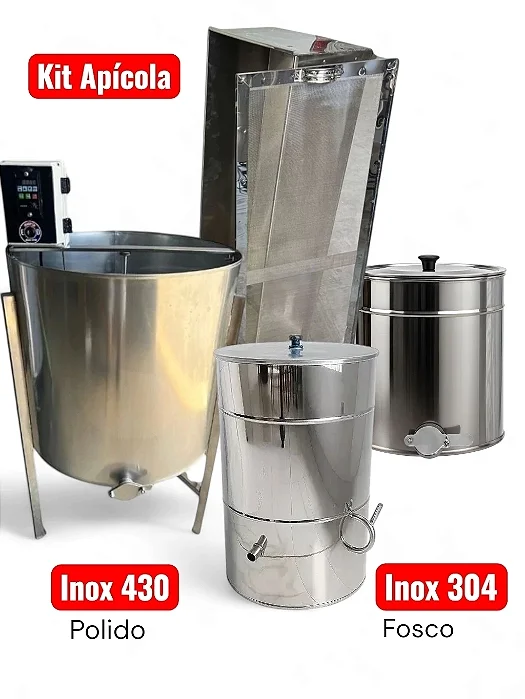 Kit Centrífuga Elétrica 32 + Mesa Desoperculadora 32 Quadros + Decantador 300kg + Derretedor 40 quadros em Inox