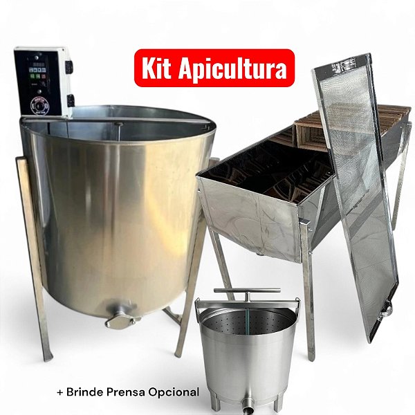 Kit Centrífuga Elétrica 16/12 + Mesa Desoperculadora 25 Quadros + (Prensa opcional) em Inox