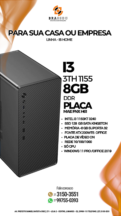 CPU Intel Core i3 3TH • 8GB RAM • SSD 128GB – Desempenho e Velocidade